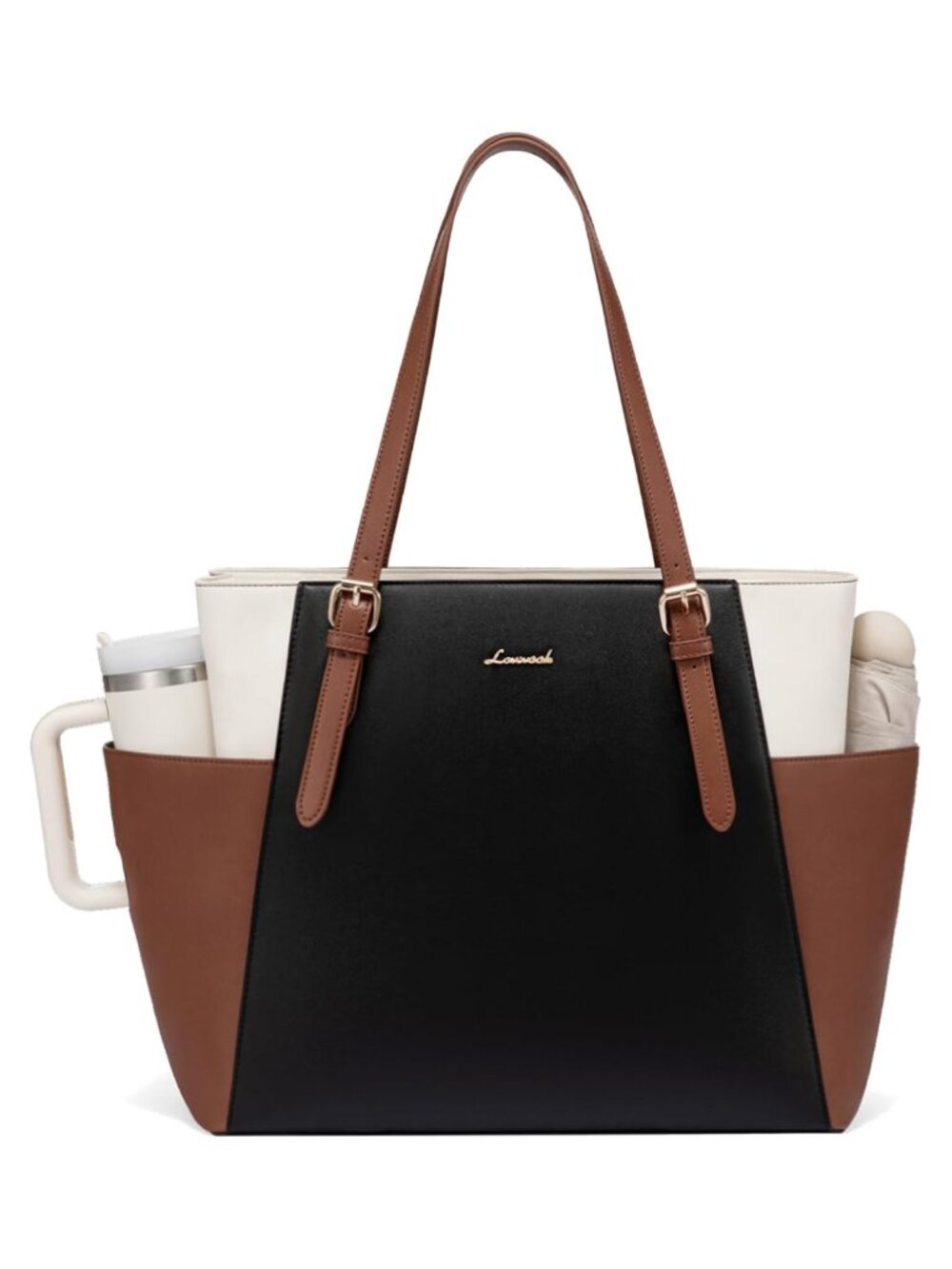 Leather Laptop Tote Bag for Women 15.6 Inch Computer Briefcase Shoulder Bag
